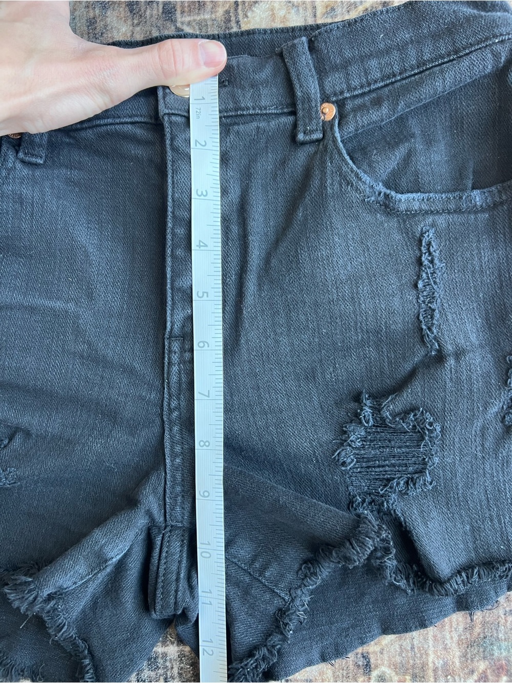 Pistola Denim Shorts Size 26 Black Distressed Mid Rise Cutoff Raw Hem Stretch - Picture 6 of 7